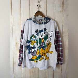 Vintage 90s Disney Unlimited Mickey Mouse & Friends plaid hoodie sweatshirt